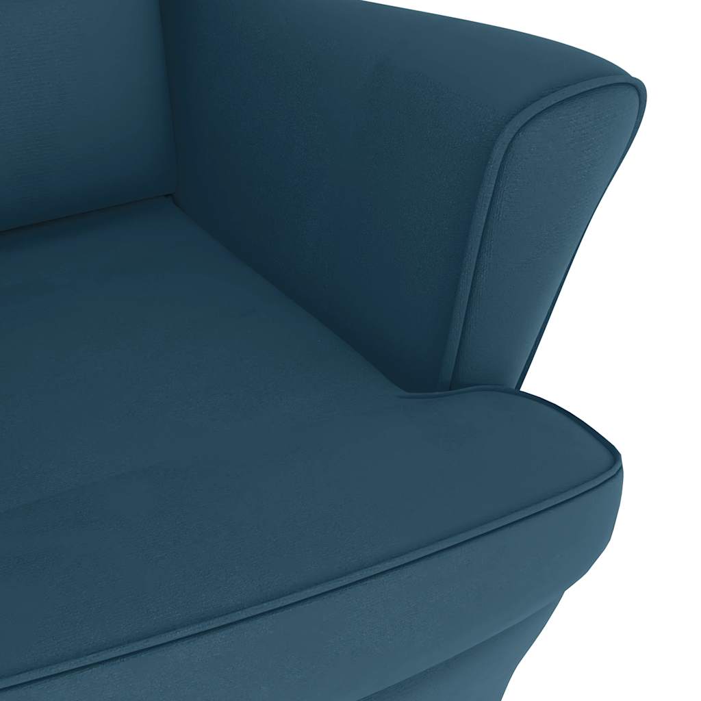 Rocking Chair Armchair Blue Velvet and Solid Wood