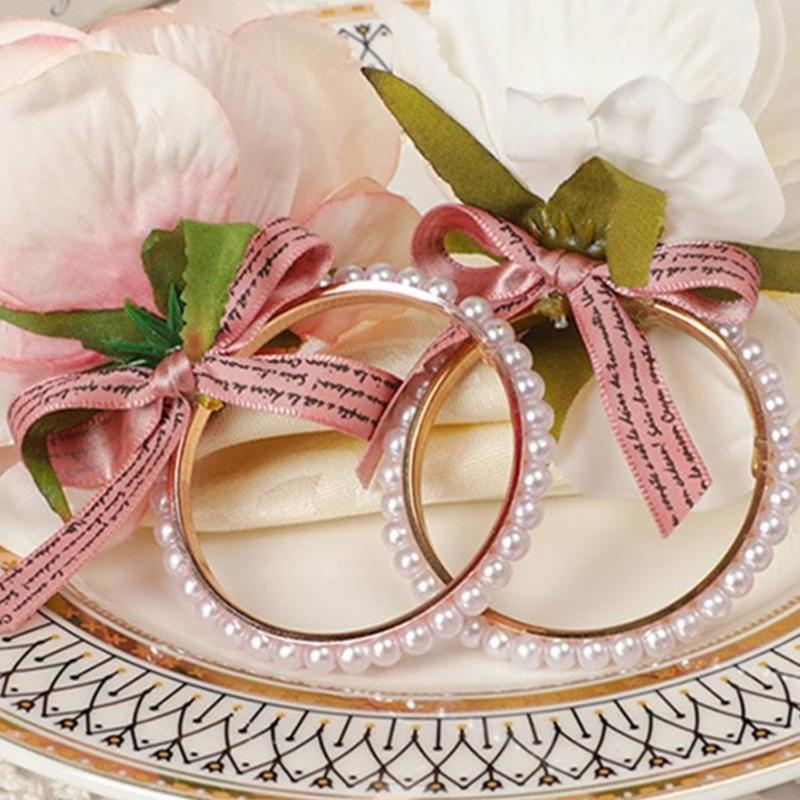 Christmas Party Napkin Buckles Elegant Eucalyptuses Leaf Napkin Rings Pearls Bead for Holiday Gatherings