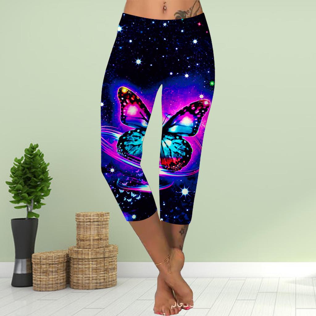 Pants Summer Short Leggings Cropped Skinny Trousers Plus Size Leggins Ladies Slim 3D Heart Shaped Butterfly Print Pants