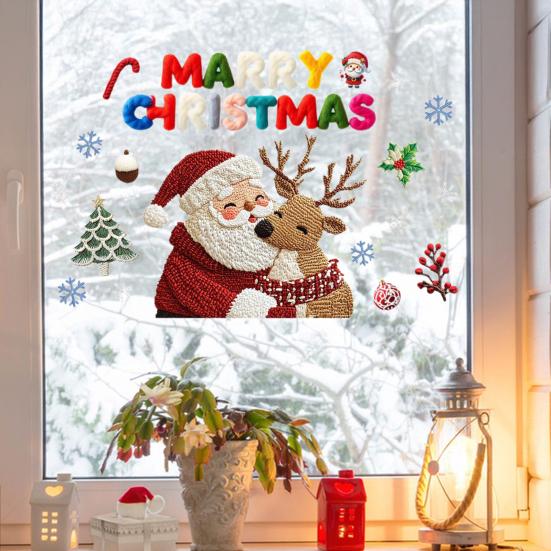 Christmas Window Stickers Santa Clauds Elk Decals Waterproof PVC Christmas Tree "MARRY CHRISTMAS" Removable Glass Stickers for Walls Doors Windows