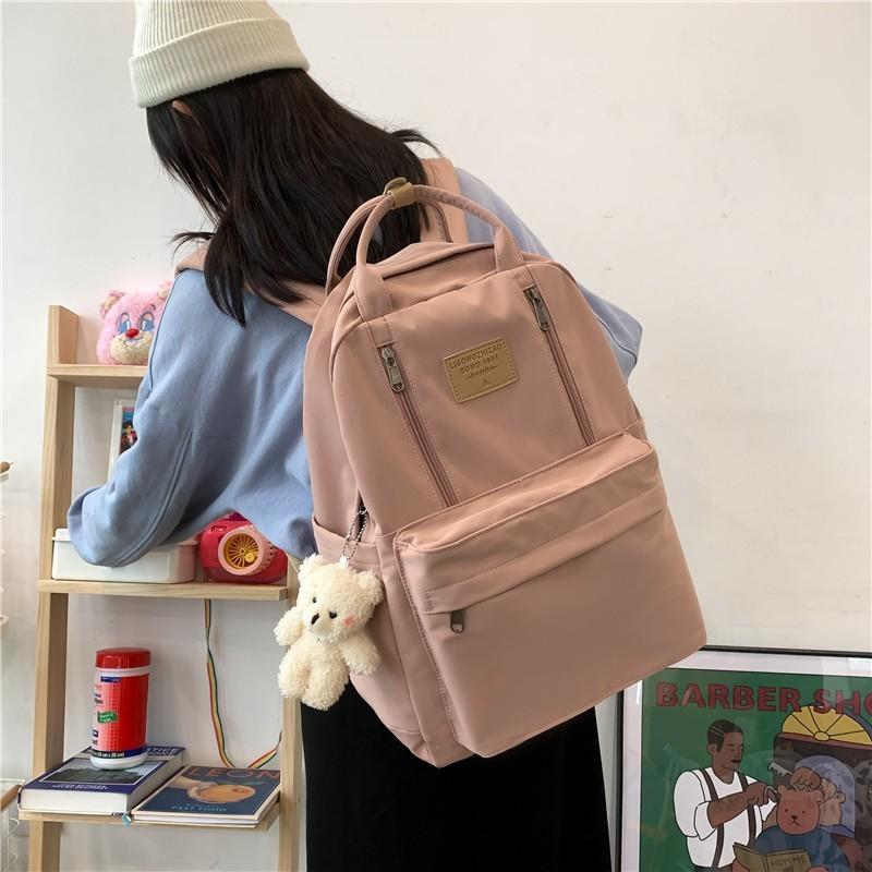 Japanese Style Student Schoolbag Unisex Big Capacity Nylon With Letter Embroidery For Casual Outings