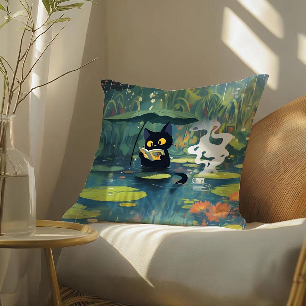 Cartoon Pond River Cat Beautiful Pillow Case Pattern Printed Pillowcase For Living Room Sofa Cushion Cover & Bedroom Decor