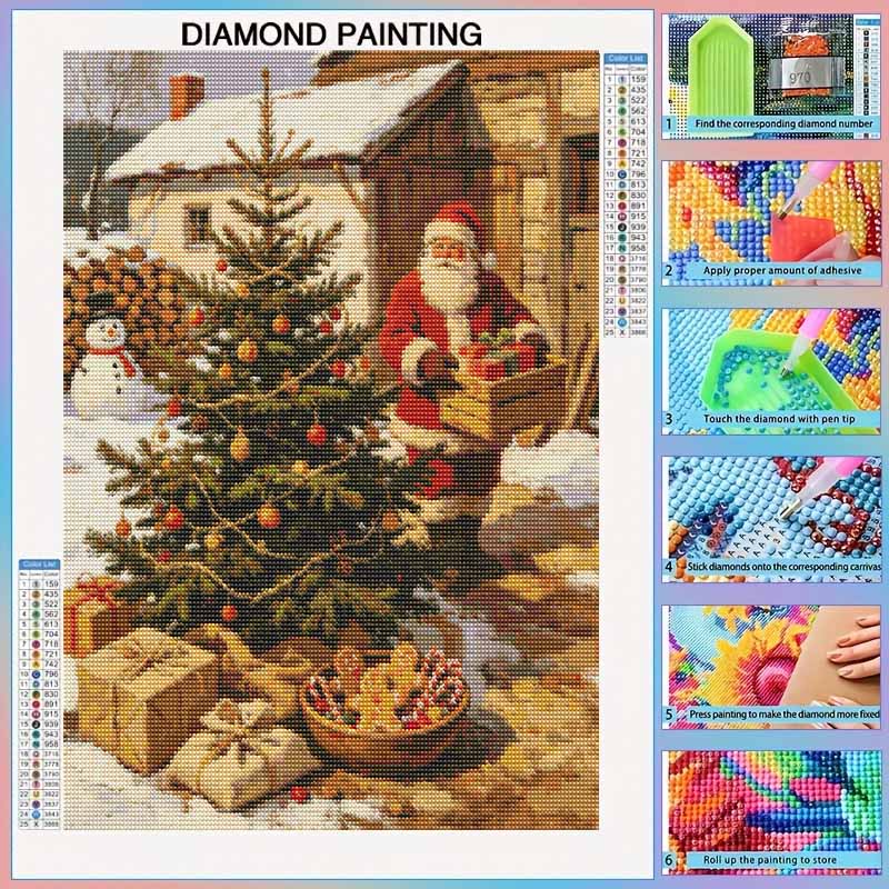 DIY 5D Diamond Painting Kit Christmas Santa Snowy Cabin Full Drill Rhinestone Art Canvas Relaxing Creative Craft for Home Wall Decor Gift