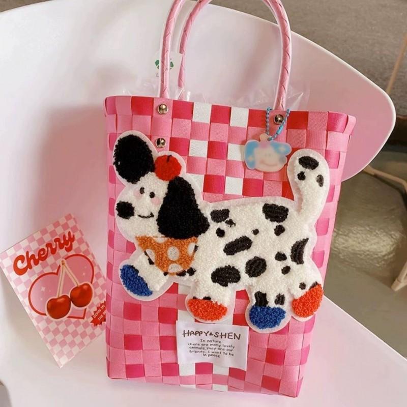 Sausage Dog Large-capacity Woven Vegetable Basket Storage Bag Travel Vacation Dopamine Tote Beach Women s High-quality spot is available