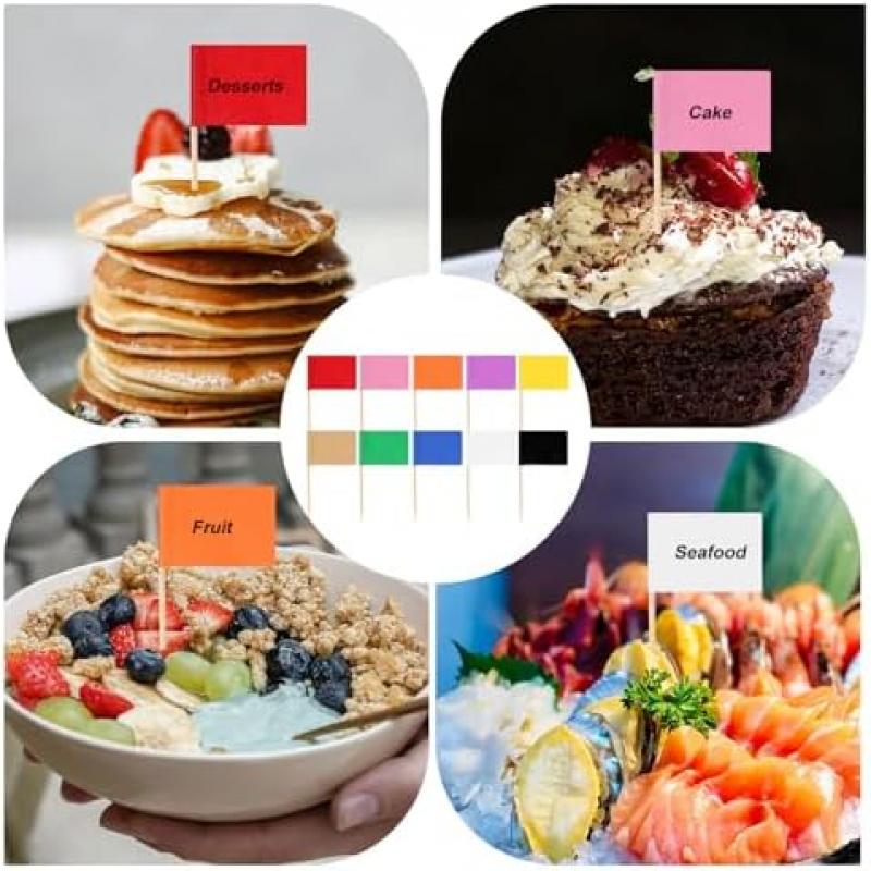 100pcs Colorful Blank Toothpick Flags, 10 Colors Rectangular Food Toothpick Flags, Solid Color Toothpick Labels for Party Cupcakes Appetizers Decor