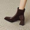 Retro Square Head Thick Heel Short Boots for Women French Color Matching Rear Zipper Simple Commuter High Heel Single Boots and Ankle Boots for Women