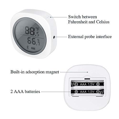 Inkbird Bluetooth Thermometer/Hygrometer mit Smart Sensor, Großem LCD-Bildschirm, Datenlogger, Wasserdichter externer Fühler, Alarmfunktion, Magnet, Graph Re