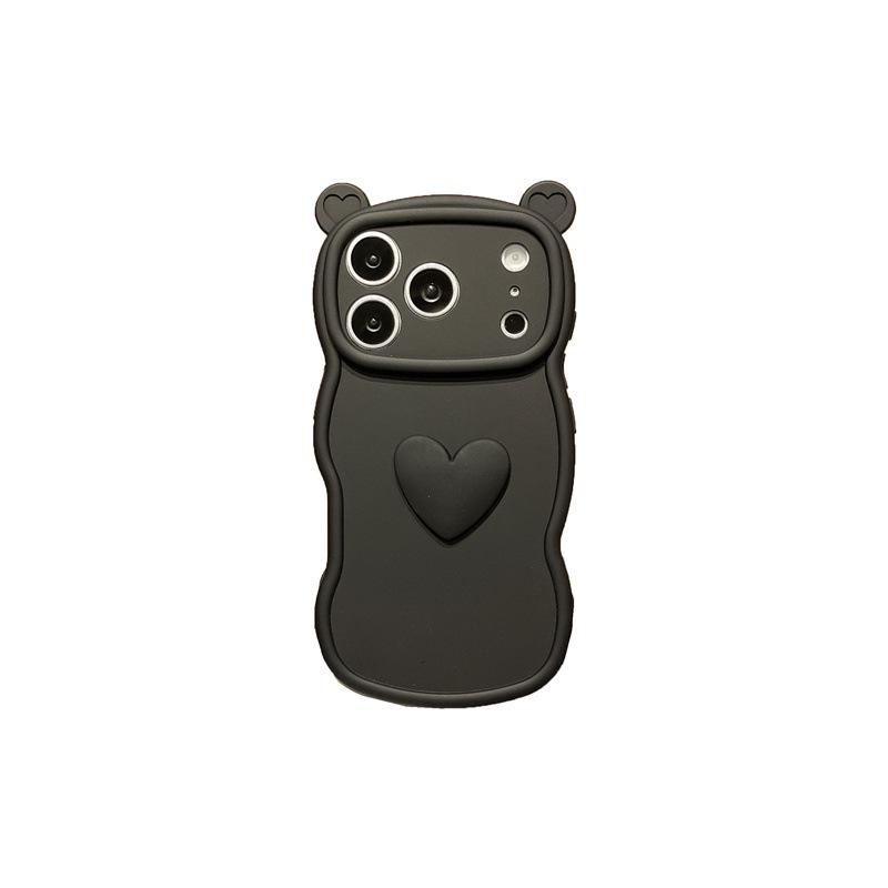Cute Bear Ear Protective Case for iPhone 11/13/14/15/16/17 Pro with Heart Design