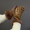 Touchscreen Proteinleder Strass Kaninchenfell Winterhandschuhe