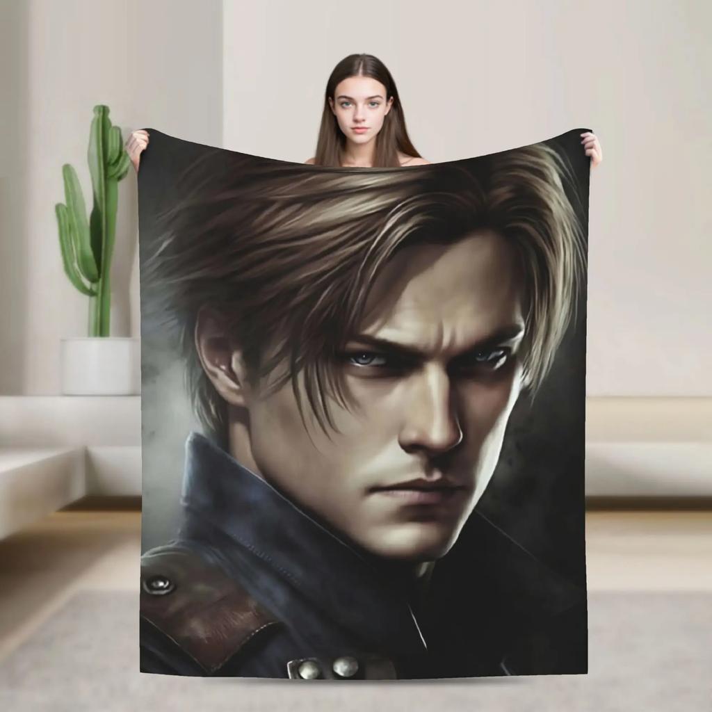 Leon Kennedy Resident Evil Flannel Blanket Winter Super Warm Throw for Kids Couch Chair Bed Cover Funny Design