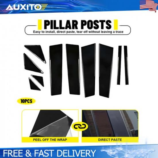 Gloss Black Door Window Pillar Post Cover Trim For Mazda 3 Axela 2014-2018 10PCS