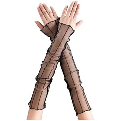Aniler Women's Lace Sheer Long Mesh Tulle Fingerless Sleeve Elbow Length Costume Cosplay Party Cuff Gloves