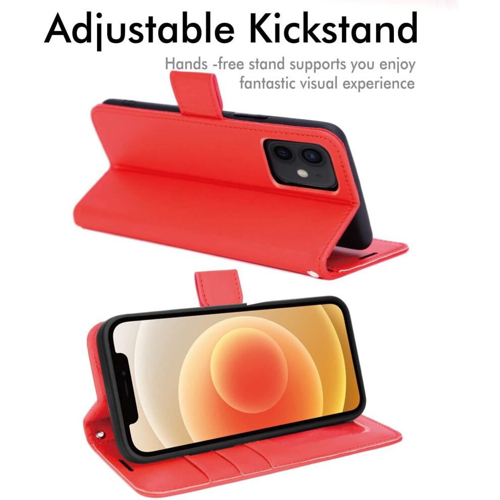 iPhone 12 / iPhone 12 Pro Leather Wallet Case, Flip Protective Case Cover with Wallet Card Holder, Stand and Wrist