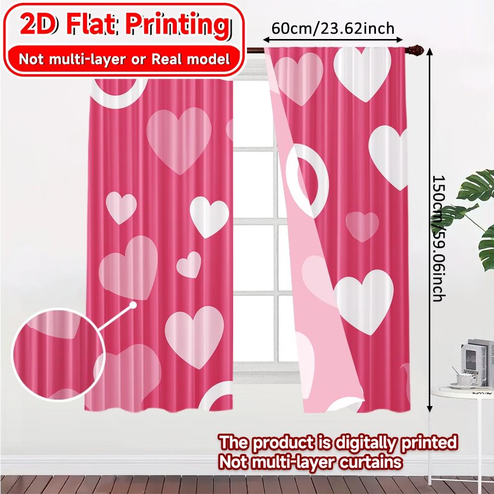 Ensemble de 2 Rideaux Imprimés Plat Cœur Polyvalents Décorations en Polyester Extérieur Moderne Semi-Transparent Fabriqué