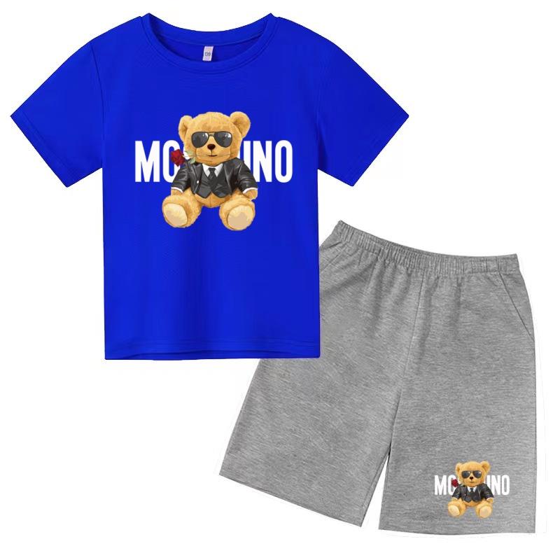 Children Summer Charming Rose Letter Bear Print T-shirt+Shorts Set Boys Girls Casual Toddler Sports First Choice Clothes