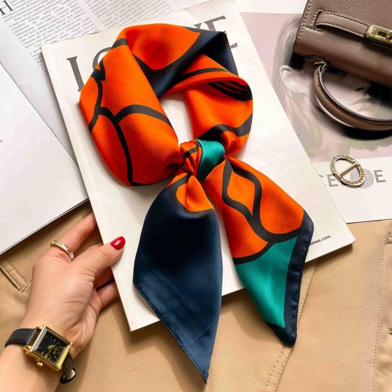 Elegant Silk-Like Square Scarf Women Korean Style Print Neck Lightweight 70x70cm Nylon Fashion Accessory