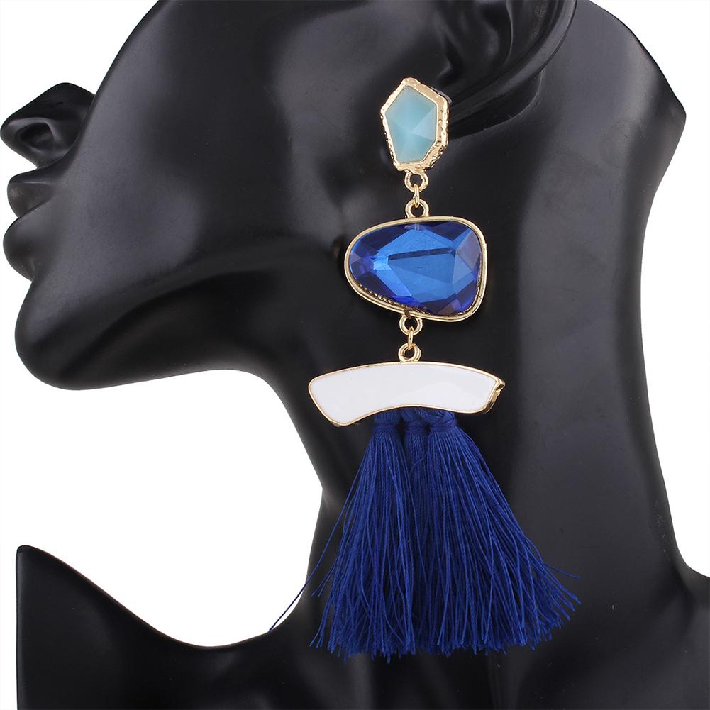 Women's Temperament Gemstone Tassel Ear Pendent Long Fringe Eardrop Dangle Earrings Ladies Jewelry Christmas Gift