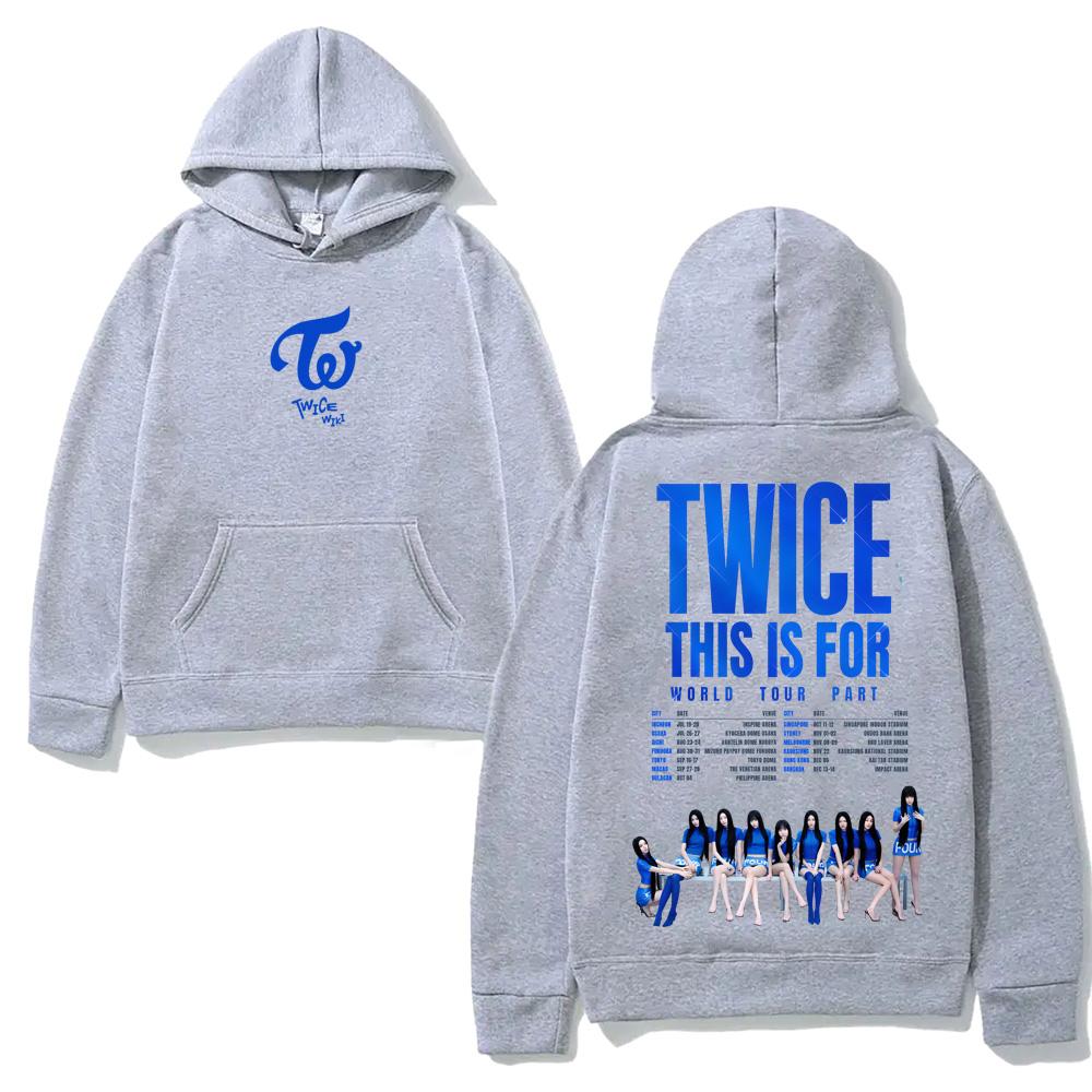 TWICE TOUR Punk Hooded With Pocket Fleece Comfortable Sweatshirt Oversized Long Sleeve Gothic Clothes Moletom Vintage Pullovers Grunge