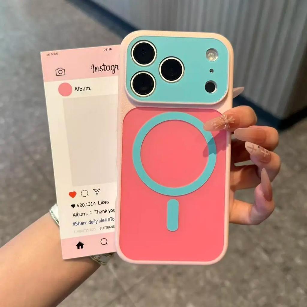 Applicable To Apple 17 Mobile Phone Case Candy Contrasting Color iPhone17Pro Anti-drop 16Pro Dopamine Fine Hole Magnetic Case