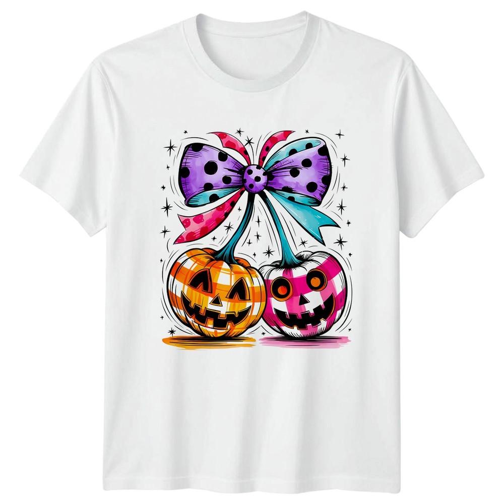 Halloween Pumpkins Bow Graphic Unisexs Unisexs TShirt Holiday Tee S
