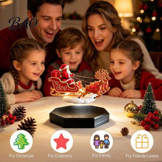 Collectible Santa Claus Sculpture Floating Sleigh, Magnetic Levitation Flying Sleigh Ornament, Christmas Office Desk Ornament Display for Home,