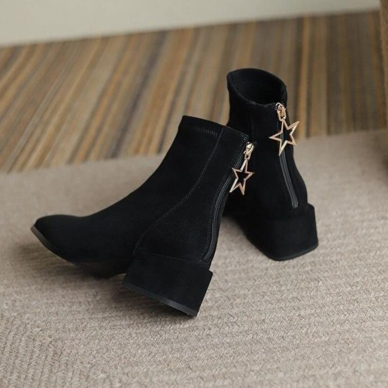 Elegant with Medium Heels Square Toe Woman Short Shoes Autumn Winter Ankle Boots for Women High Quality Hot Goth Suede Booties