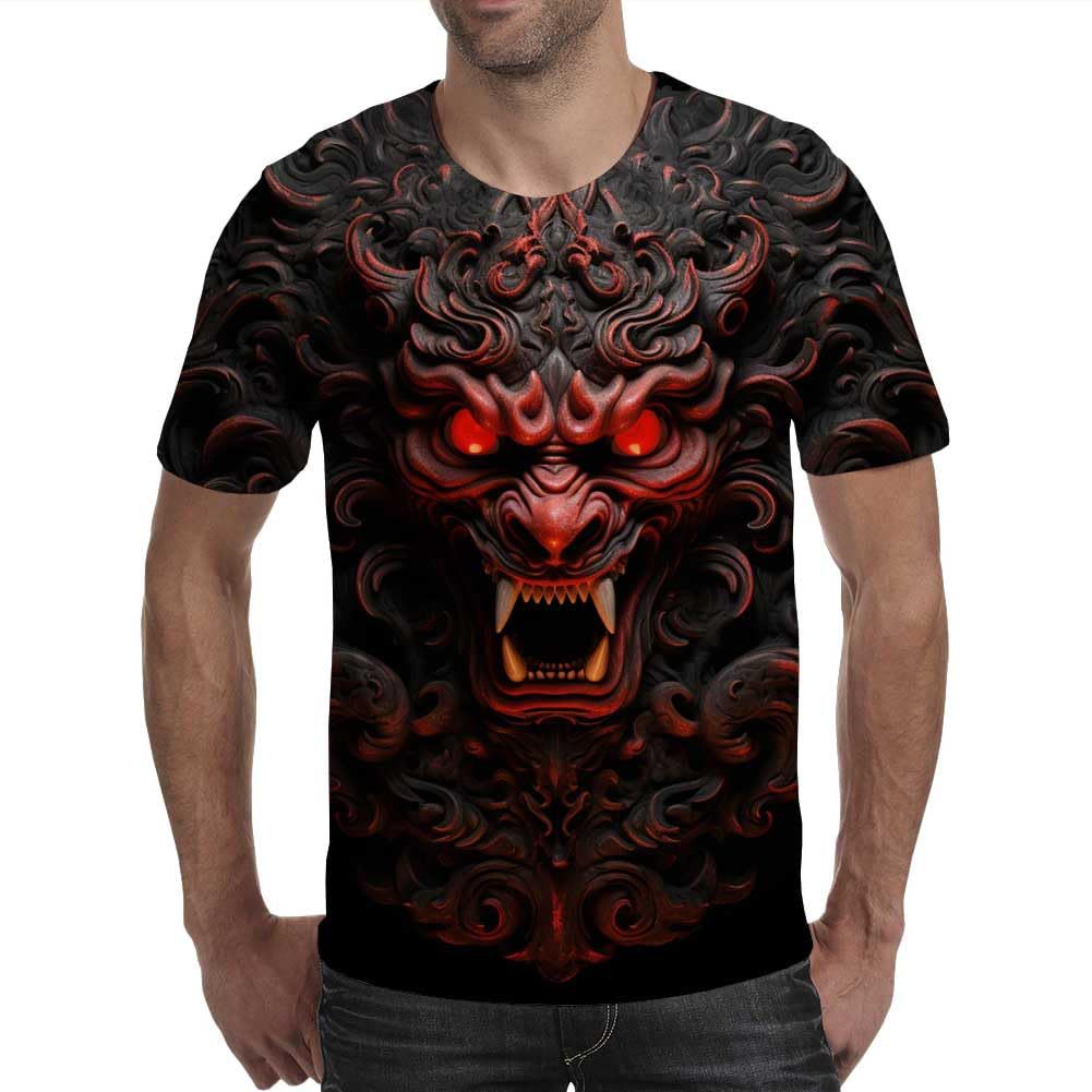 Summer Round Neck 3D Animal Pattern Print Top Fashionable Casual Short Sleeved Men's T-shirts