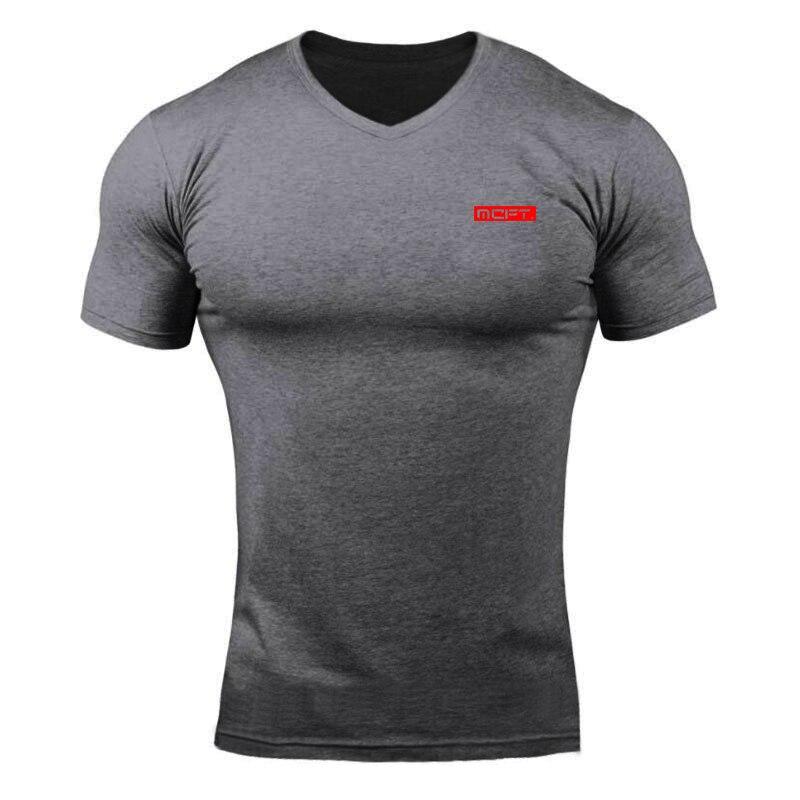 Muscleguys Men’s Casual Comfortable Cotton V-neck Tee Summer Street Trend Short-sleeve Fashion All-match T Shirts Bodybuilding Gym Clothes