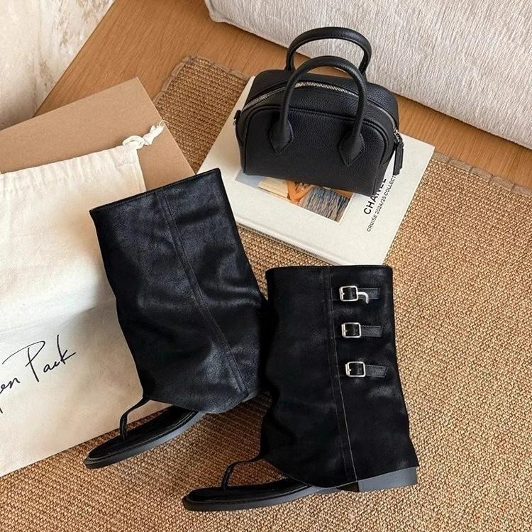 [Armano] Inner heightening black retro belt buckle clip-toe sandals 2025 versatile and thin cool boots women's summer