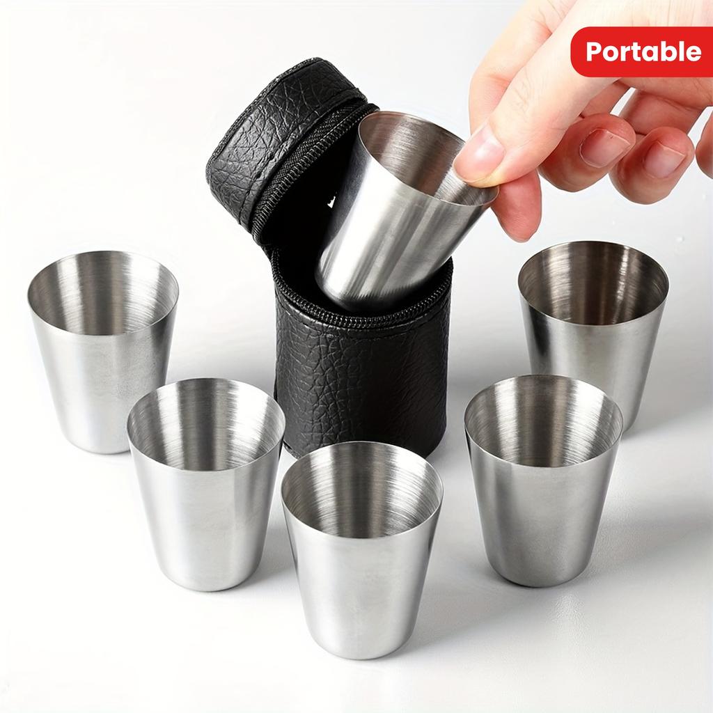 5 st/set 30 ml bärbart muggset i rostfritt stål för utomhusresor, whiskymuggar, picknick och evenemang