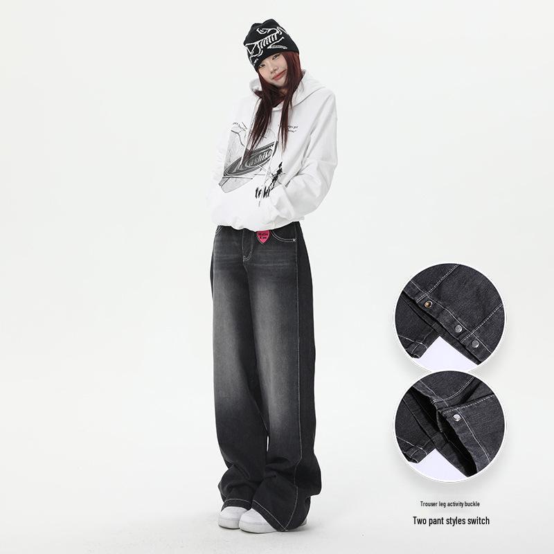 Women's Wide-Leg Black-Gray High-Waisted Jeans - Autumn/Winter 2023