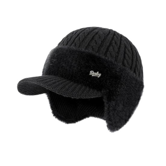 Men Hat 3-in-1 Knitted Baseball Cap with Ear Flaps Imitation Mink Fur Lining Quick-Drying