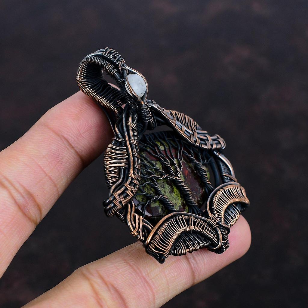 Tree Of Life Dragon Bloodstone Pendant Copper Wire Wrapped Pendant Handmade Jewelry Rainbow Moonstone Pendant Wedding Gift Gemstone Jewelry