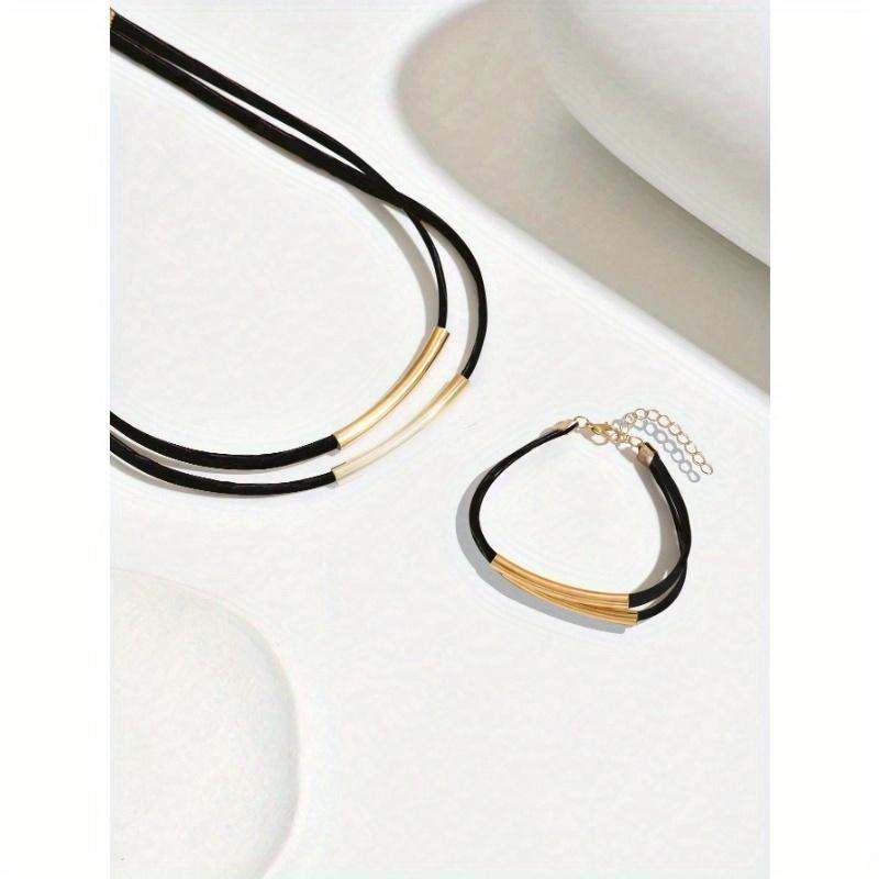 Leopardenmuster Metallisch Kreativer Europäischer & Amerikanischer Stil Linienkette und Armband Set, Herbst/Winter