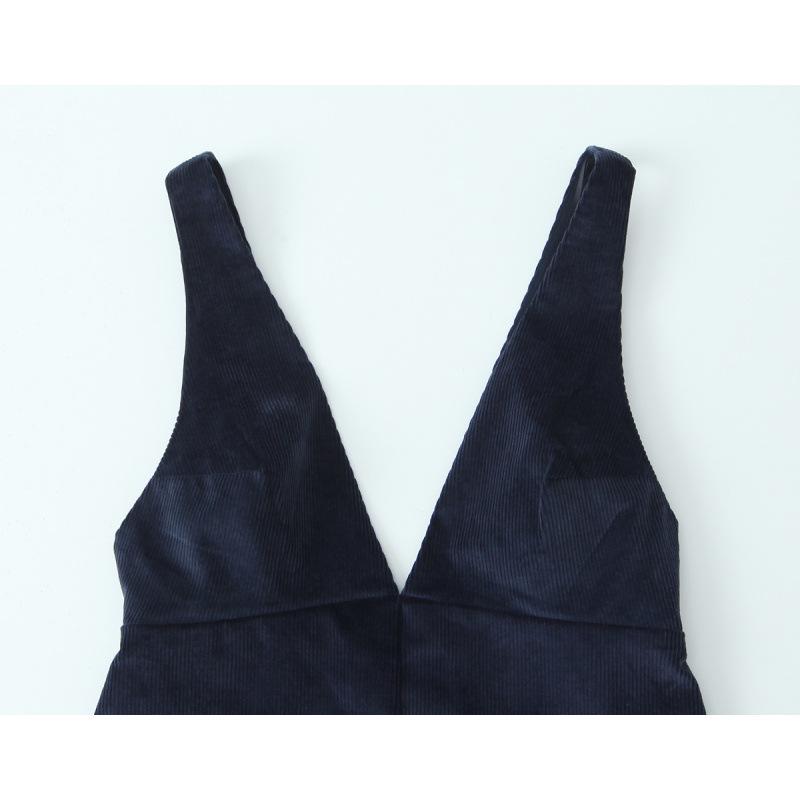 European & American Style Autumn Women's V-Neck Corduroy Loose Dress