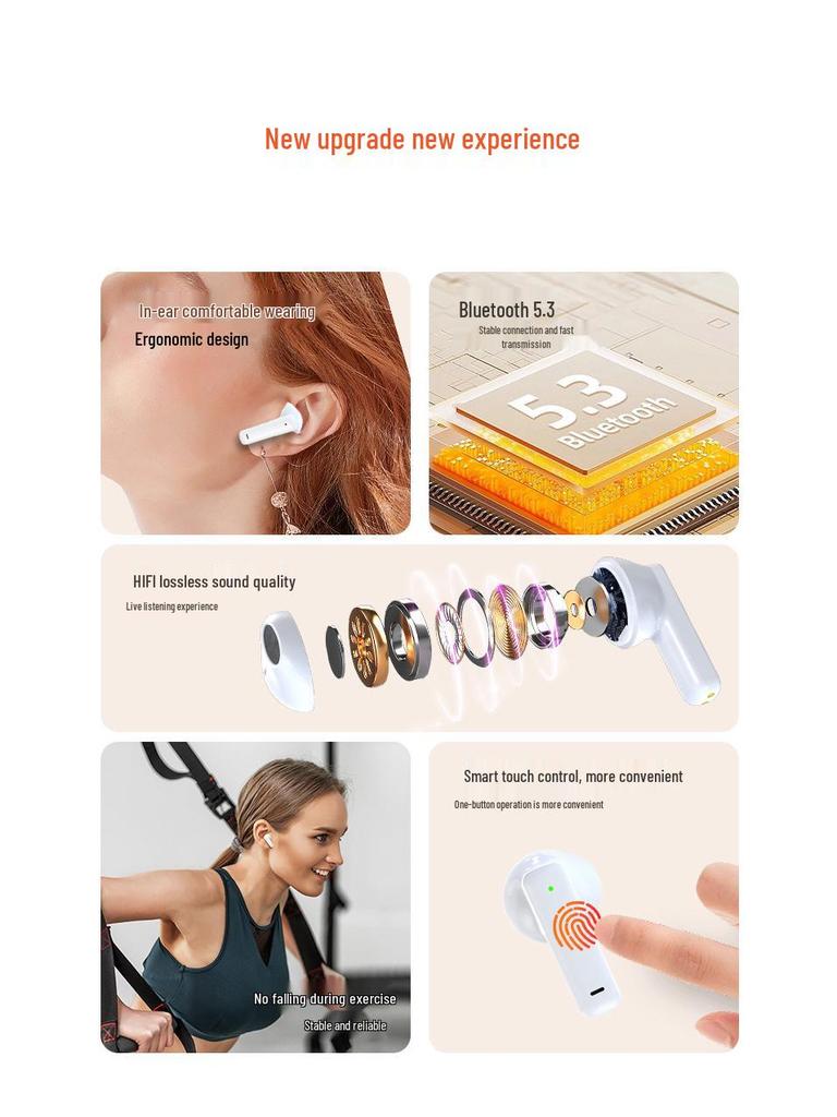 Portable Semi-In-Ear Noise-Canceling Bluetooth Headset with Stereo HD Calls for Sports