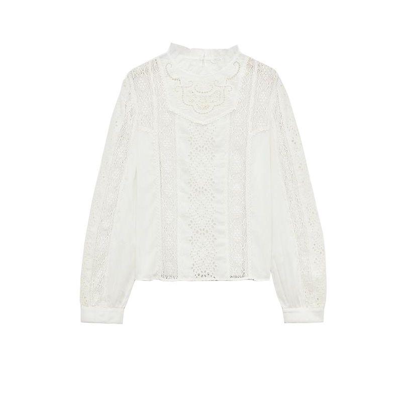

Spring New Women s Clothing French Style Retro Cotton Spinning Embroider Decoration Romantic round Neck Shirt 6895052 White L