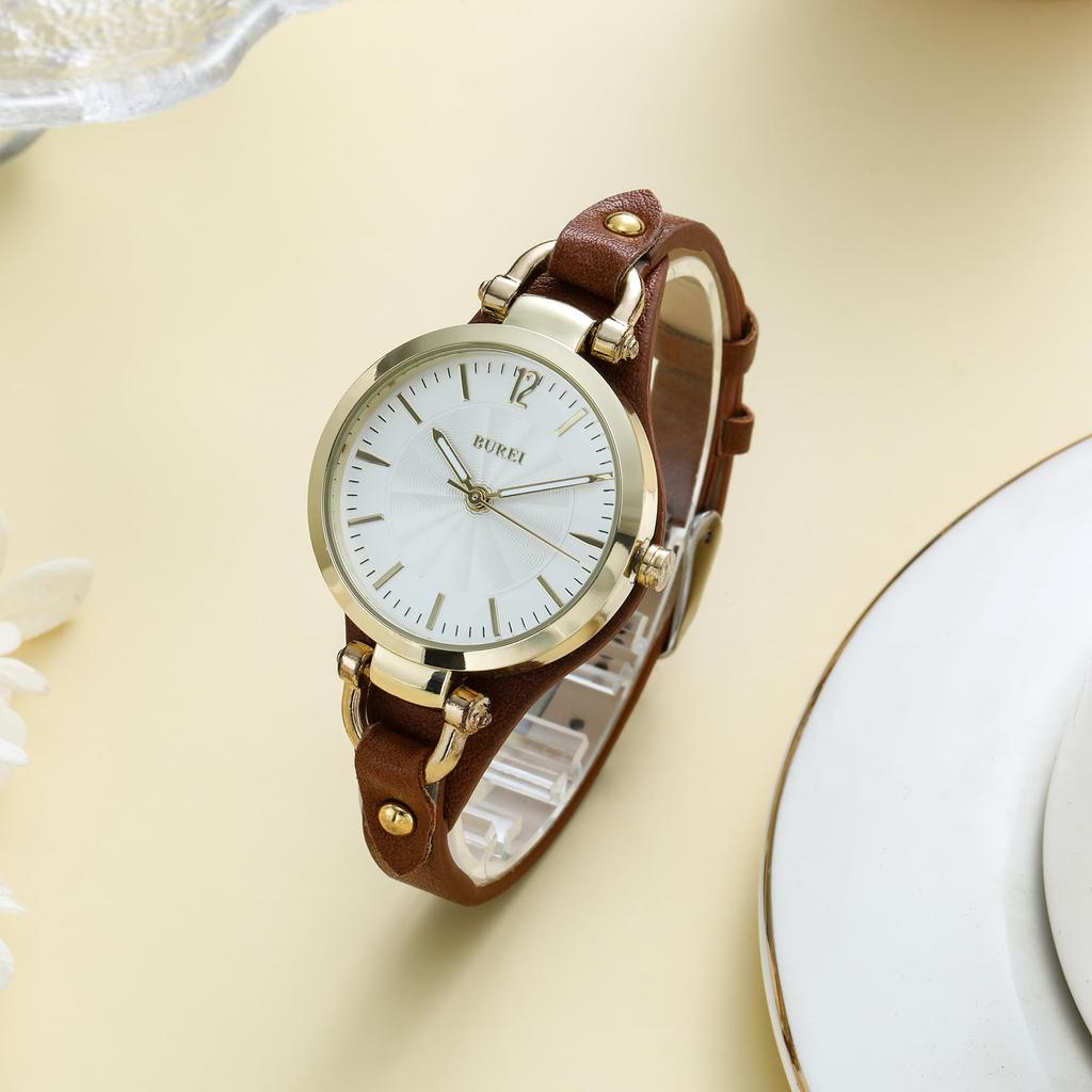 BUREI Women's Analog Quartz Watch, Waterproof, Simple, Stylish, Easy To Read, Leather Strap, Made In Japan, Perfect for Work or Commuting, Perfect As