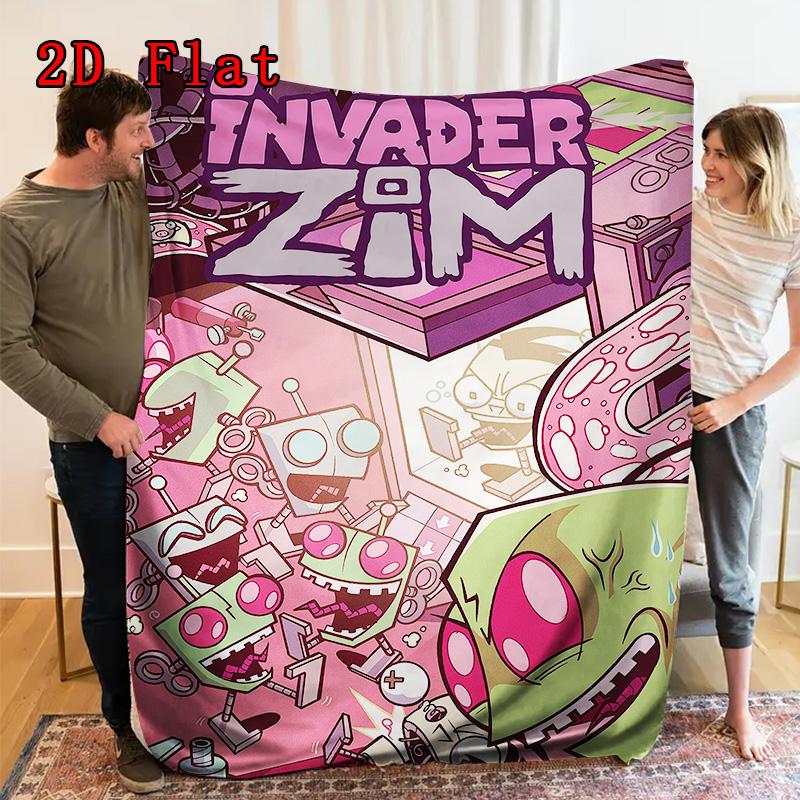 Invader Zim 2D Flat Pattern Flannel Blanket High quality All Seasons Warmth and Comfort Perfect for Christmas Gifts.