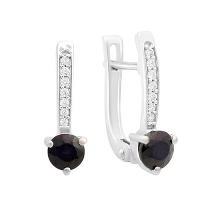 Silver Earrings with Natural Sapphire 1.501ct, Cubic Zirconia (2164968)