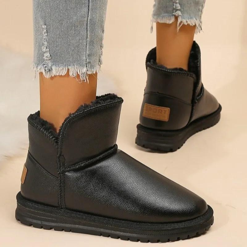 Fashion Winter Snow Boots for Women Waterproof Leather Shoes Winter Fur Cotton Shoes Thick Plush Ladies Ankel Boots Botines Para Mujeres