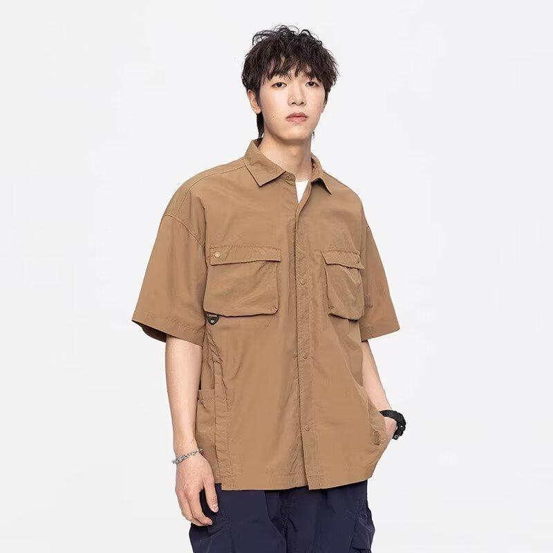 Tide Brand Summer New Ultra-Thin Quick-Dry Japanese Workwear Short-Sleeve Retro Loose Shirt