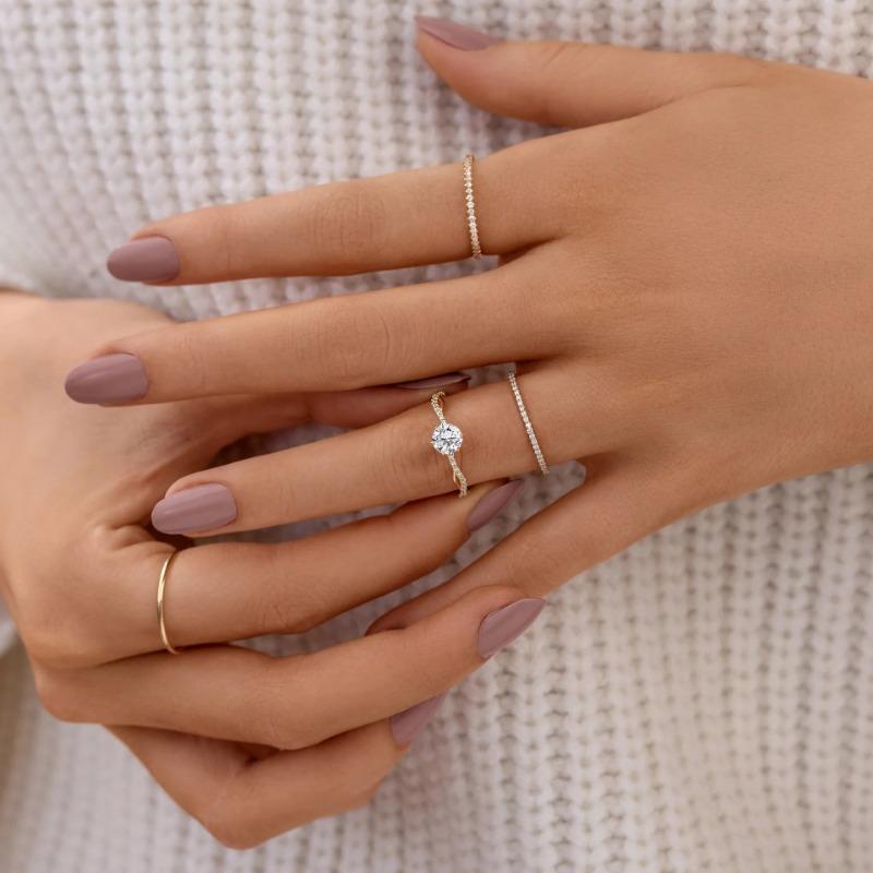 Monkton 14K Gold 925 Silver Wedding Rings for Women Classic Round Zircon Ring For Bridal Party Propose Gifts