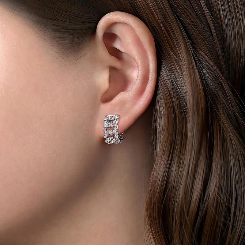 Huitan Statement Women's Hoop Earrings Chain Design Modern Fashionable Female Earrings with CZ Temperament OL Style Lady
