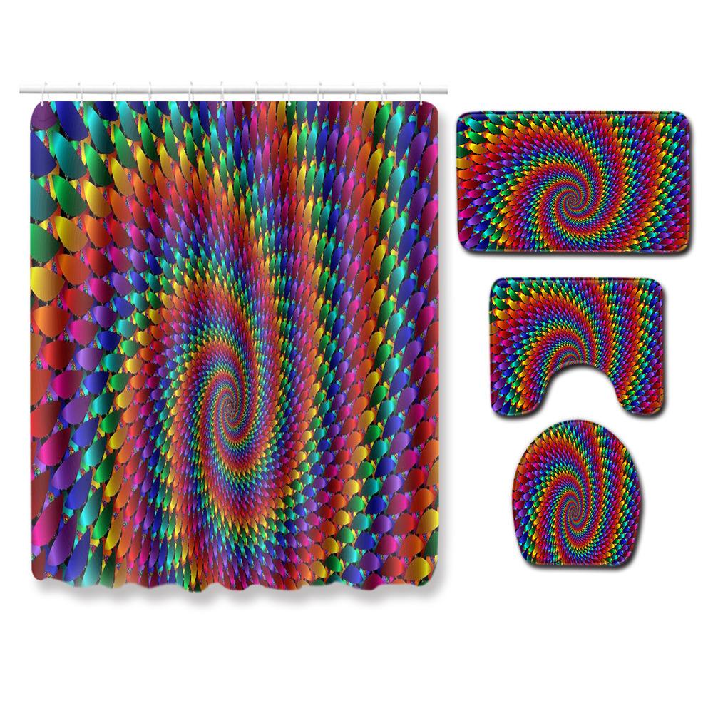 

Крутой узор Занавеска для душа Коврик для пола Комбинация Набор из четырех предметов Ванная туалет Ковер Коврик для ног 45*75