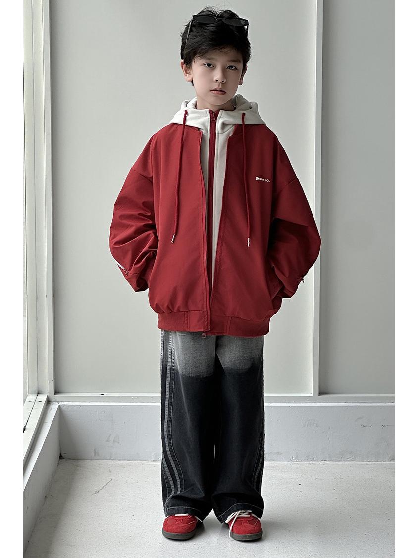 

Boys Korean Style Patchwork Hoodie Jacket - Autumn 2025 130cm красный