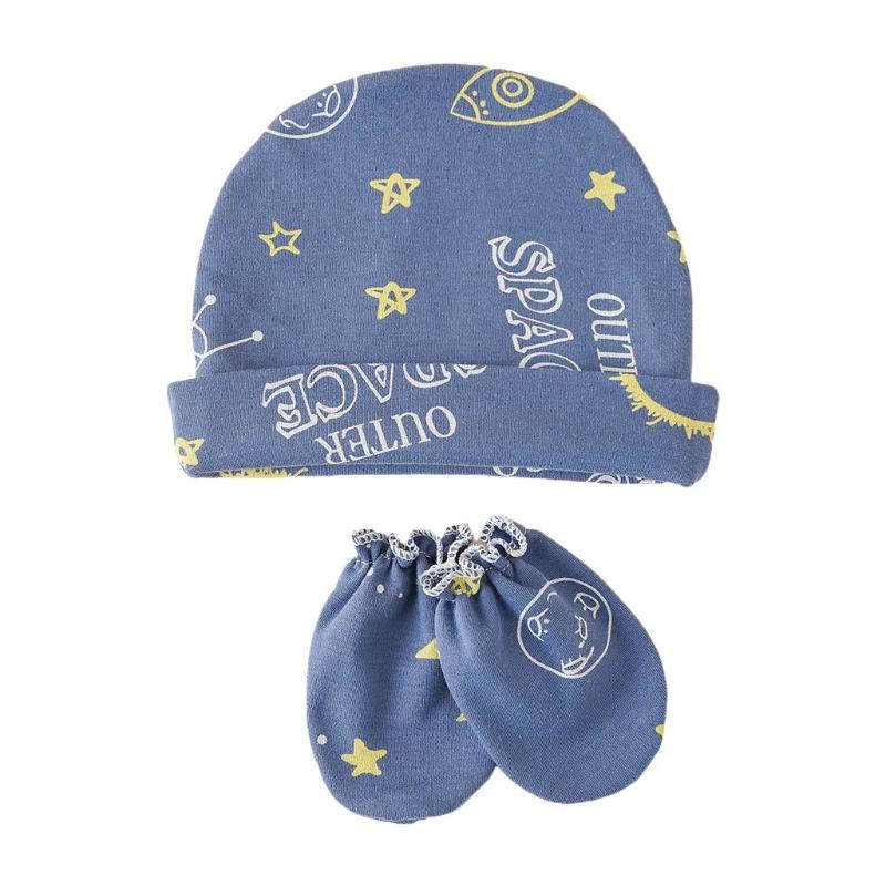 Buy Baby Printed Cotton Gloves Hat Set Newborn Anti Scratching Mittens Beanie Cap at affordable