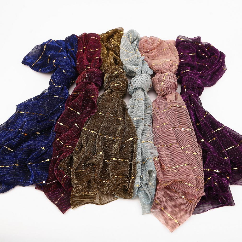 Women Gold Sequins Hijab Scarf, 70x180cm Polyester Shawl Head Cover Daily Wear