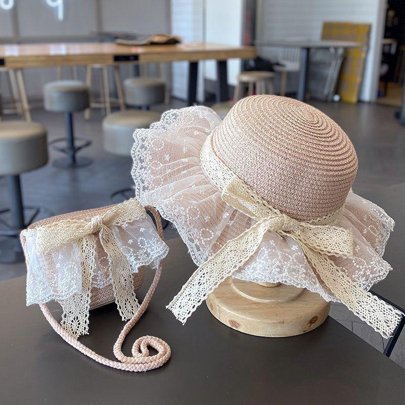 Summer Girl Princess 2pcs a Sets Sun Hat +bags Child Baby Casual Beach Butterfly Panama Caps for Holiday Party