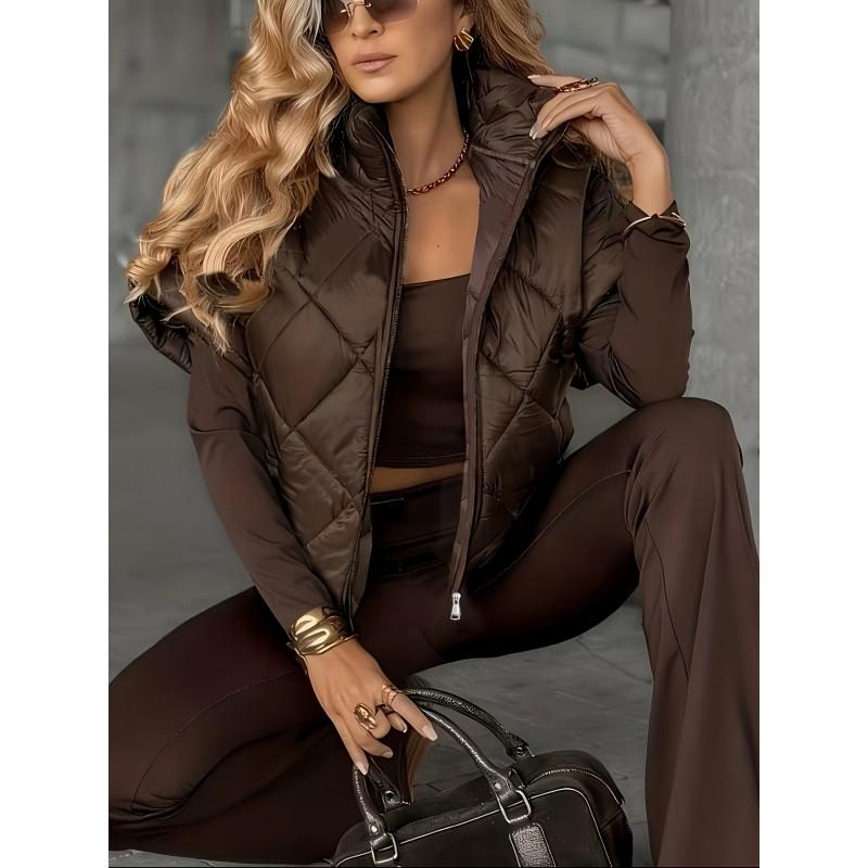 Womens Quilted Stand Collar Vest Winter